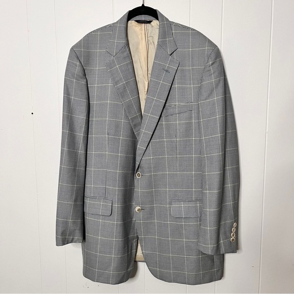 Brooks Brothers Country Club Wool Silk Houndstooth Plaid Men's Blazer 44 L